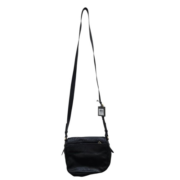 Fossil Peyton Double Flap Crossbody Small Black Leather Handbag - Picture 9 of 16